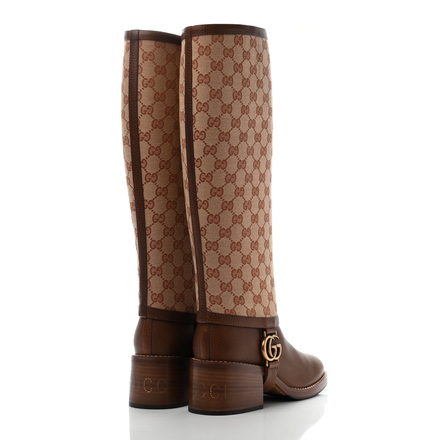 GG Monogram Calfskin Lola Tall Boots 38 Beige Ruggine Cuir