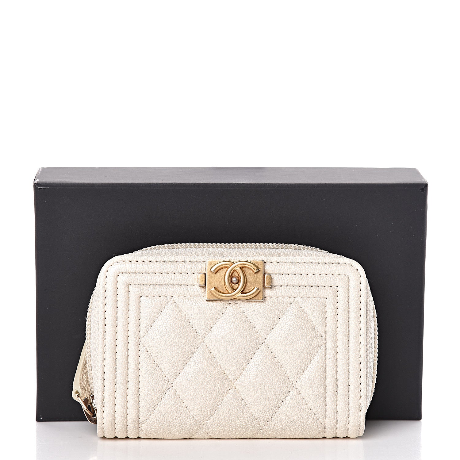 Chanel Caviar Quilted Boy Zip Around Coin Purse Wallet Ivory 8 of 8