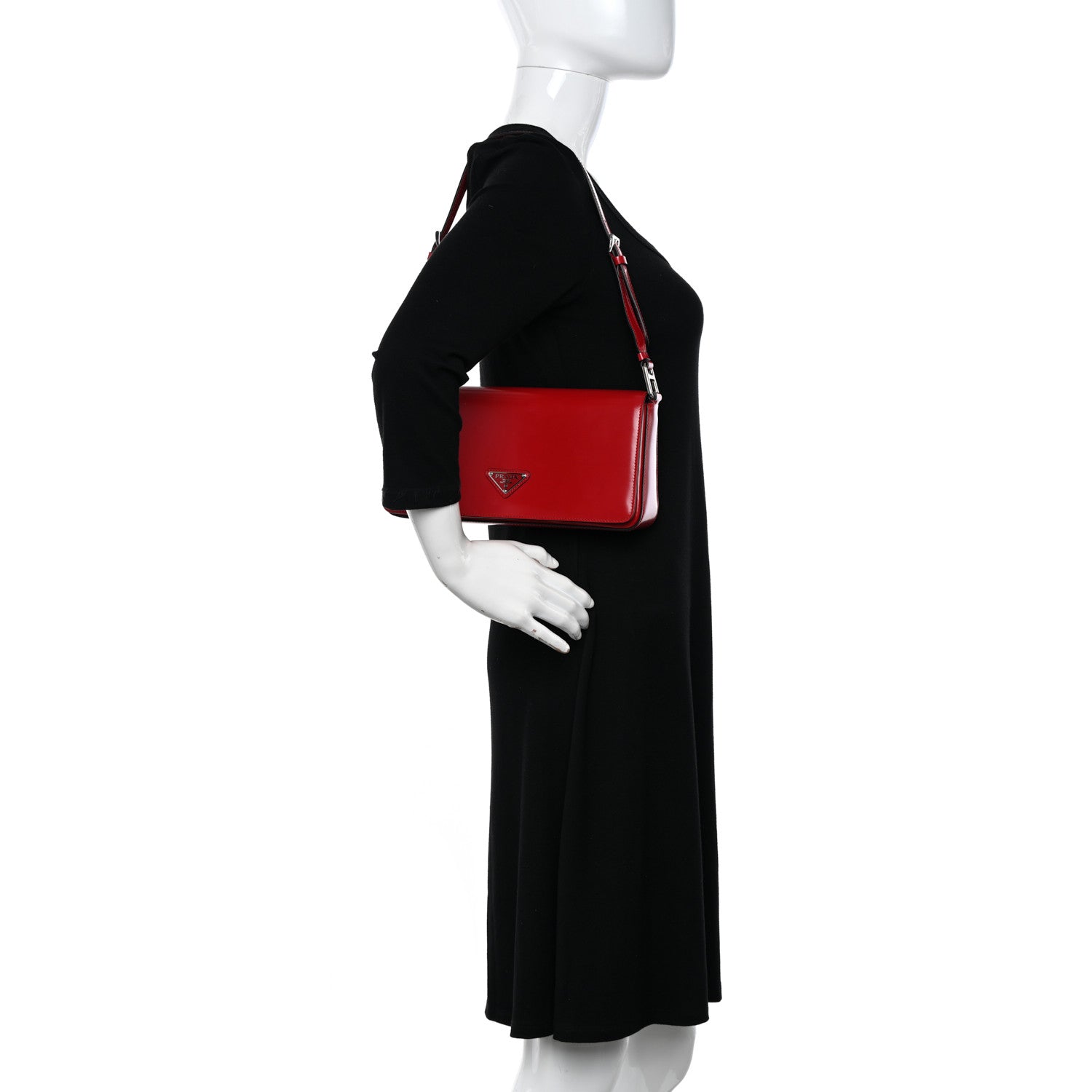 Prada Spazzolato Femme Flap Shoulder Bag Scarlatto Black 2 of 9