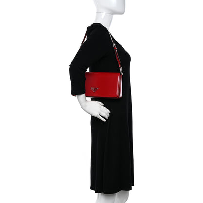 Prada Spazzolato Femme Flap Shoulder Bag Scarlatto Black 2 of 9