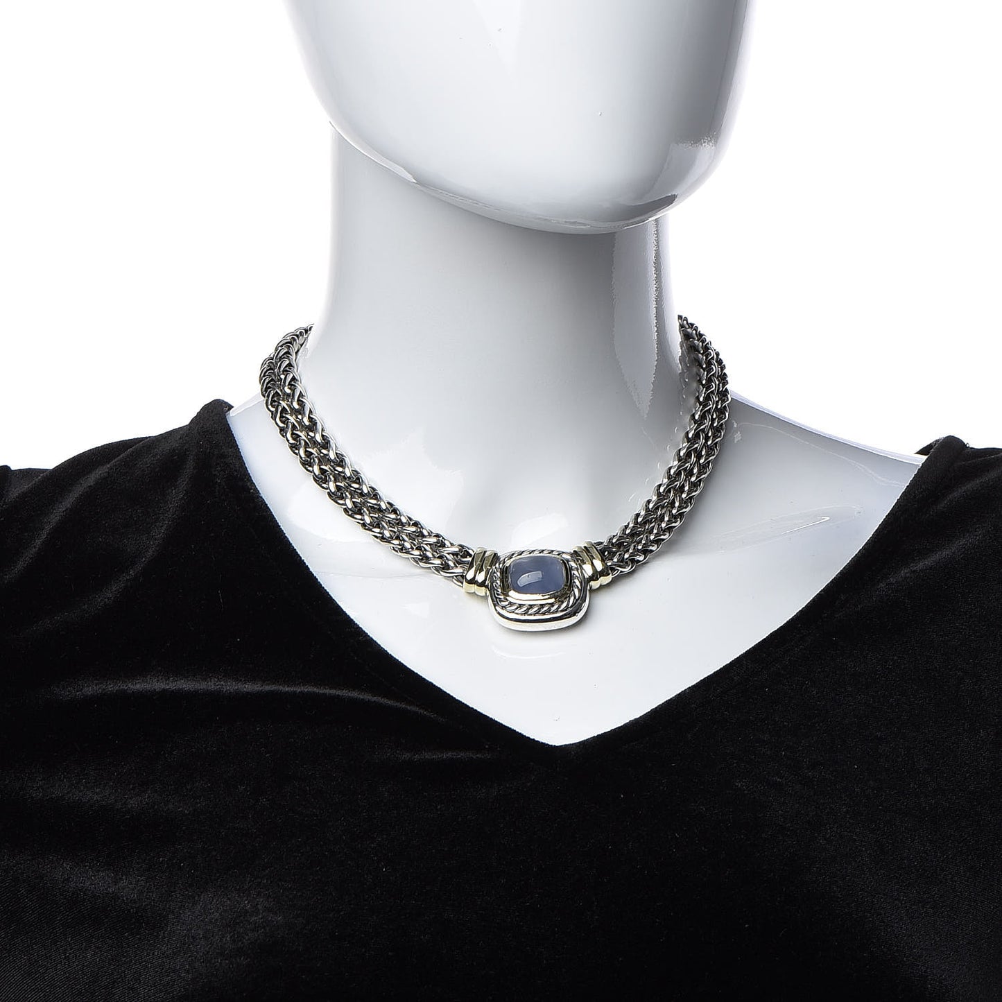 Sterling Silver 14K Yellow Gold Chalcedony Double Wheat Chain Necklace