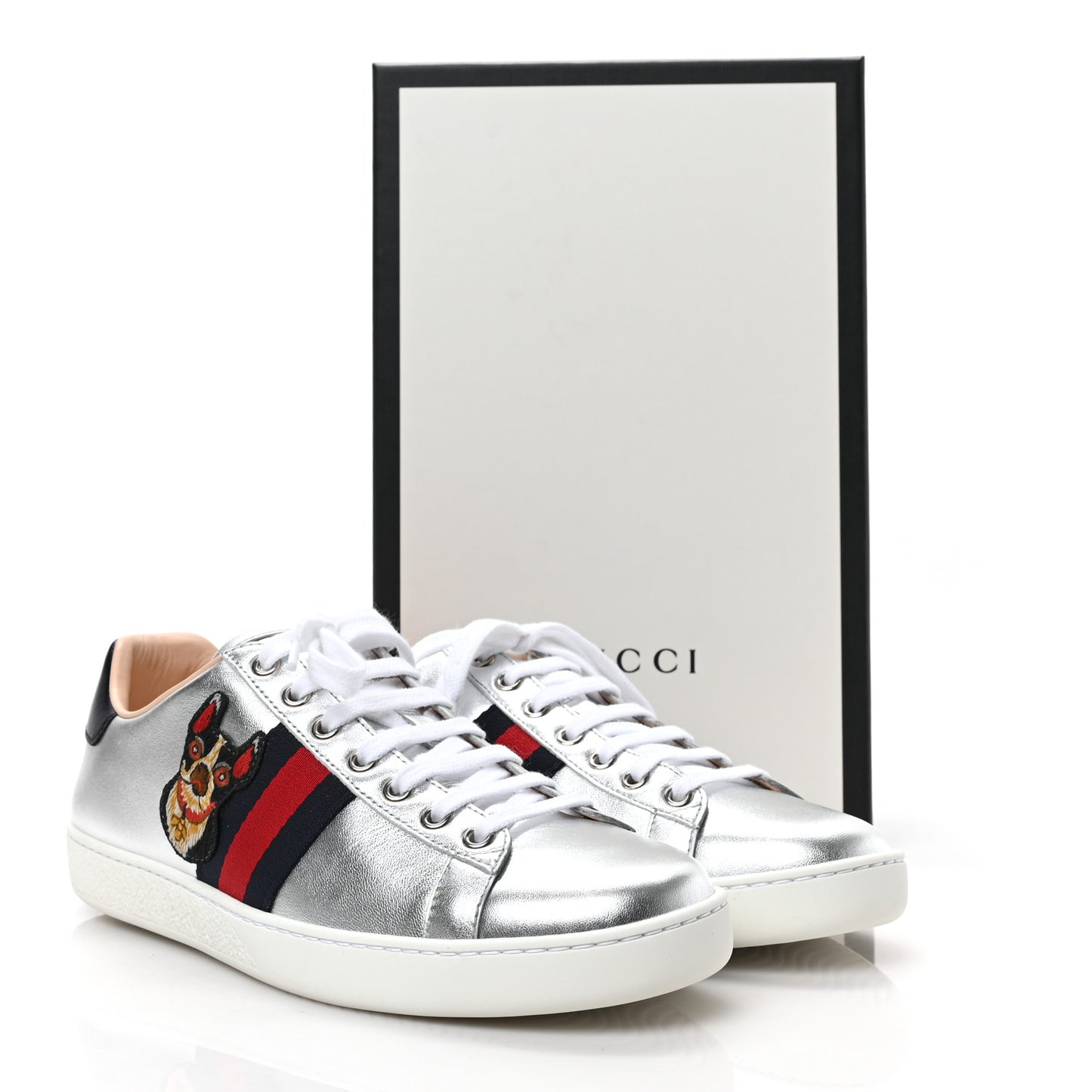 Metallic Nappa Silk Ayers Web Embroidered Womens Ace Sneakers 39 Silver