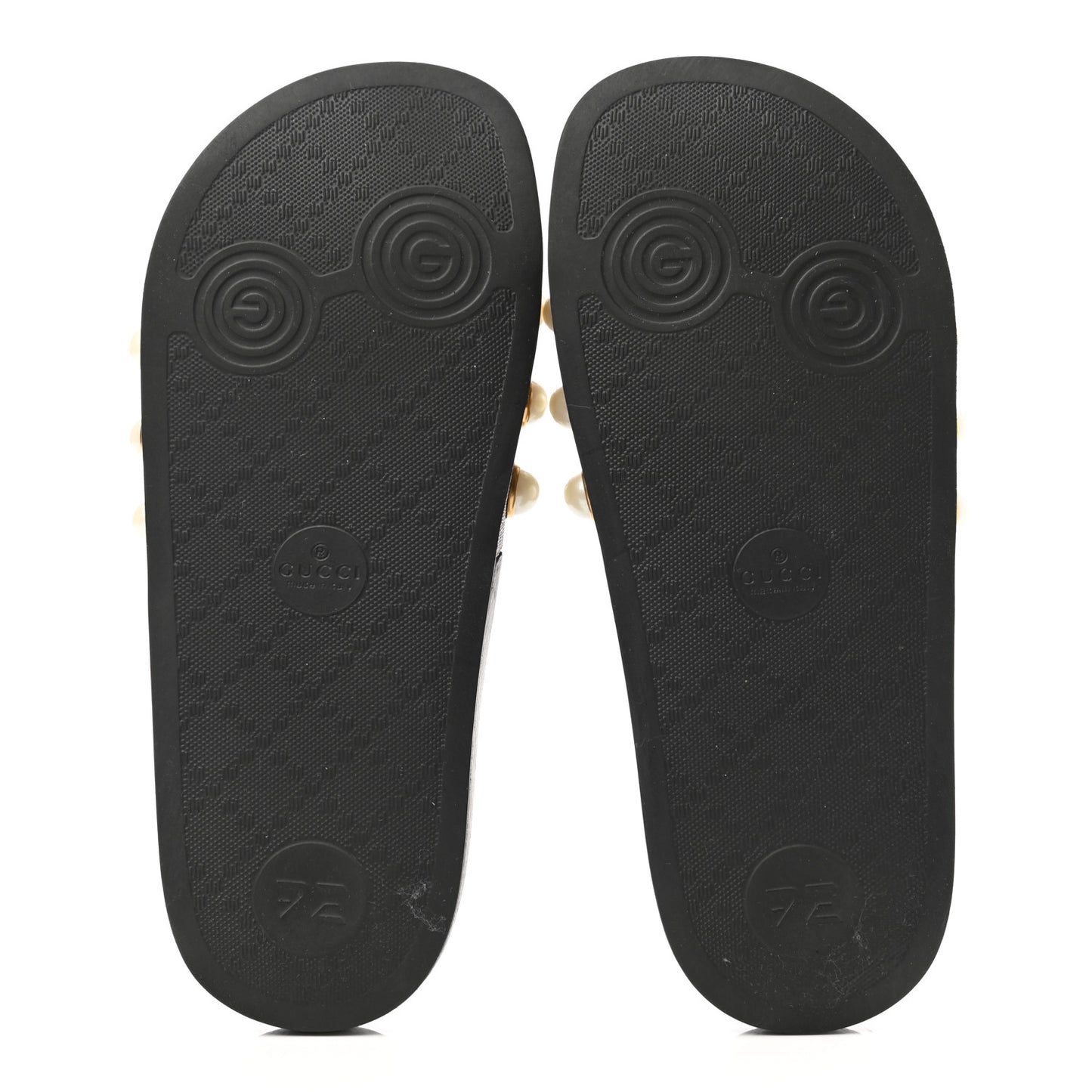 GG Supreme Monogram Pearls Slide Sandals 35 Beige