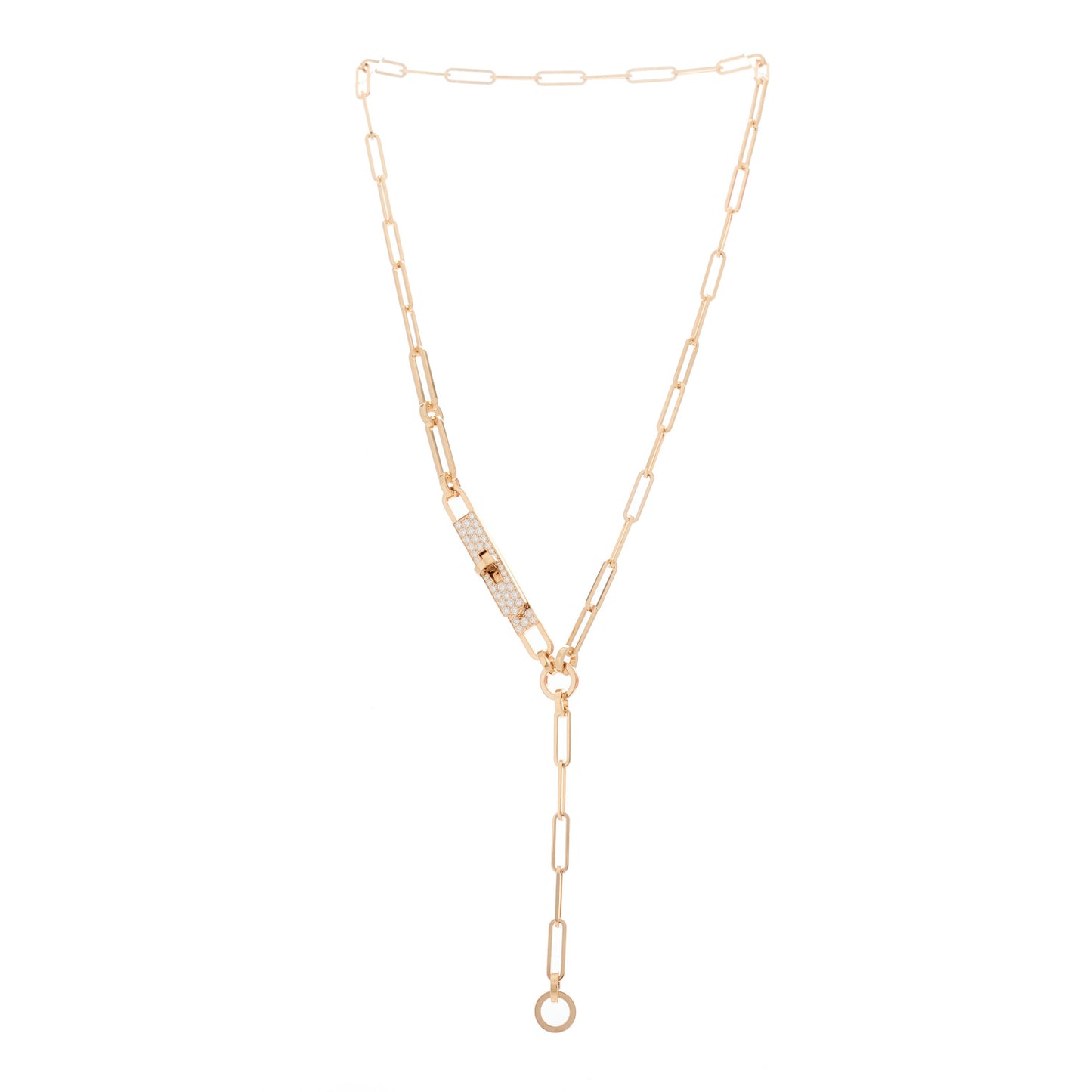18K Rose Gold Diamond Pave PM Kelly Chaine Lariat Necklace SH