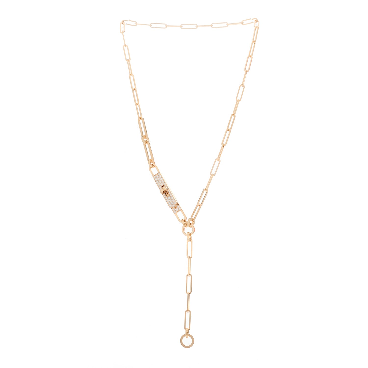 Hermes 18K Rose Gold Diamond Pave PM Kelly Chaine Lariat Necklace SH 3 of 5