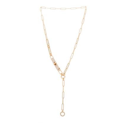 Hermes 18K Rose Gold Diamond Pave PM Kelly Chaine Lariat Necklace SH 3 of 5