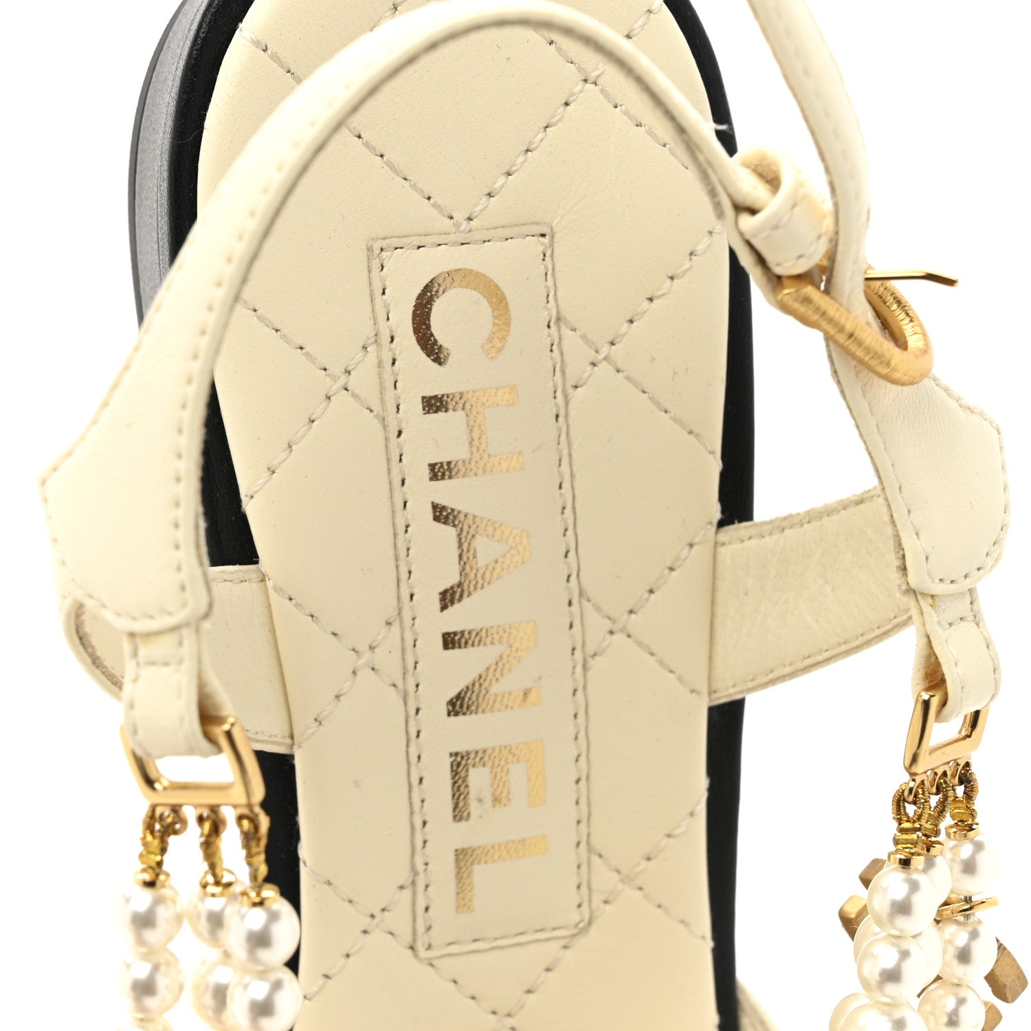 Chanel Lambskin Grosgrain Cap Toe Pearl Slingback 37 Ivory Black