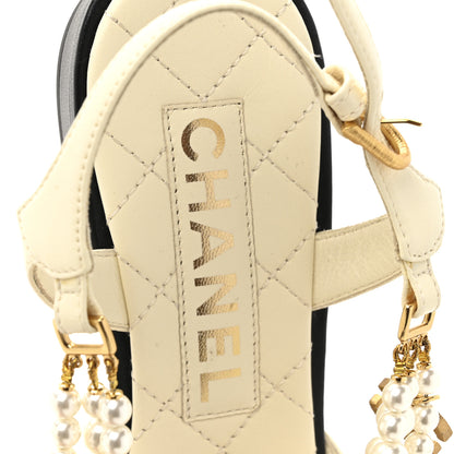 Chanel Lambskin Grosgrain Cap Toe Pearl Slingback 37 Ivory Black 8 of 10