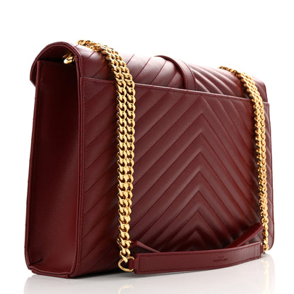 Saint Laurent Grain De Poudre Matelasse Chevron Large Monogram Satchel Oxblood 2 of 10