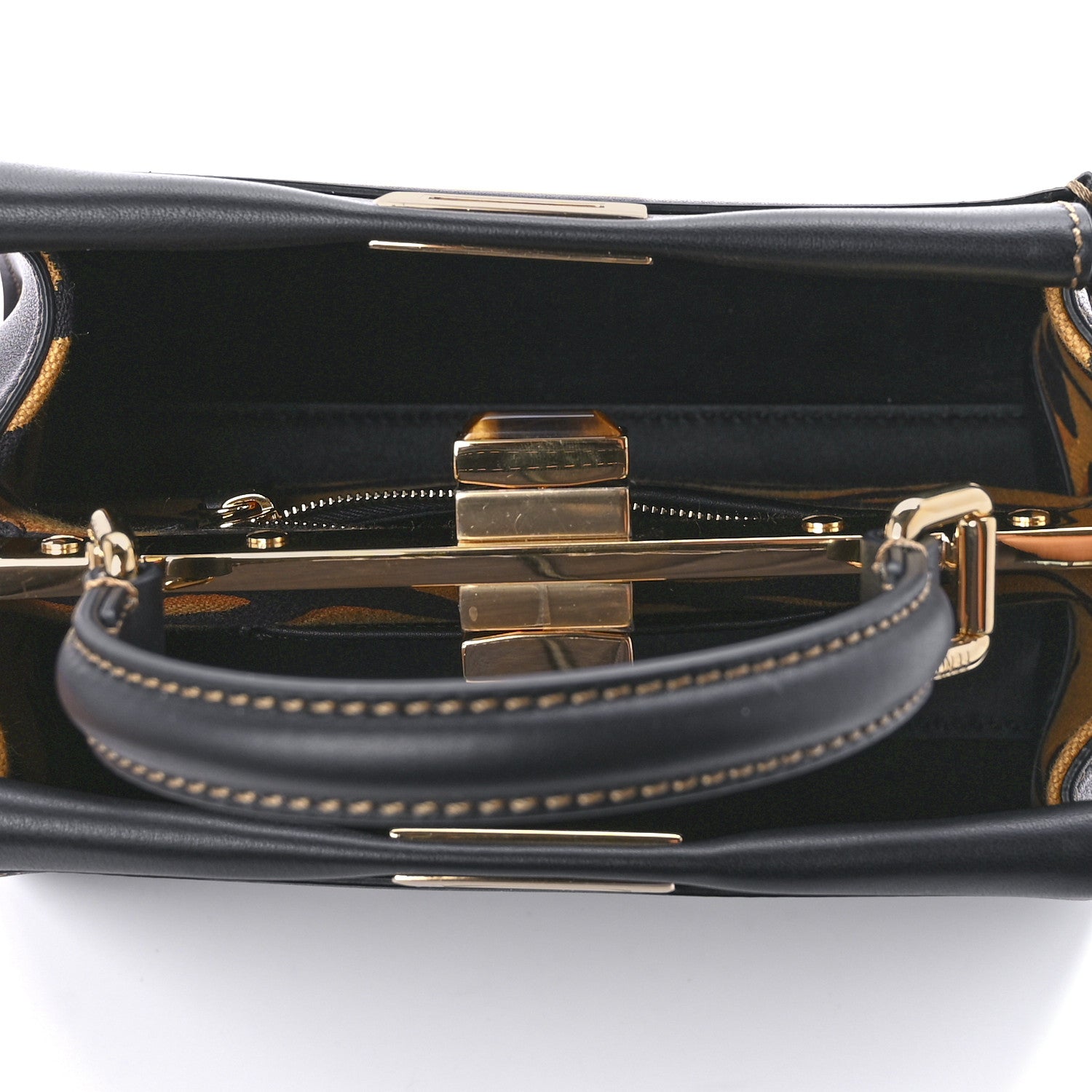 Fendi Vitello King Canvas Chinese New Year Tiger Embroidered Mini Peekaboo Iconic Satchel Black Dark Yellow 5 of 11