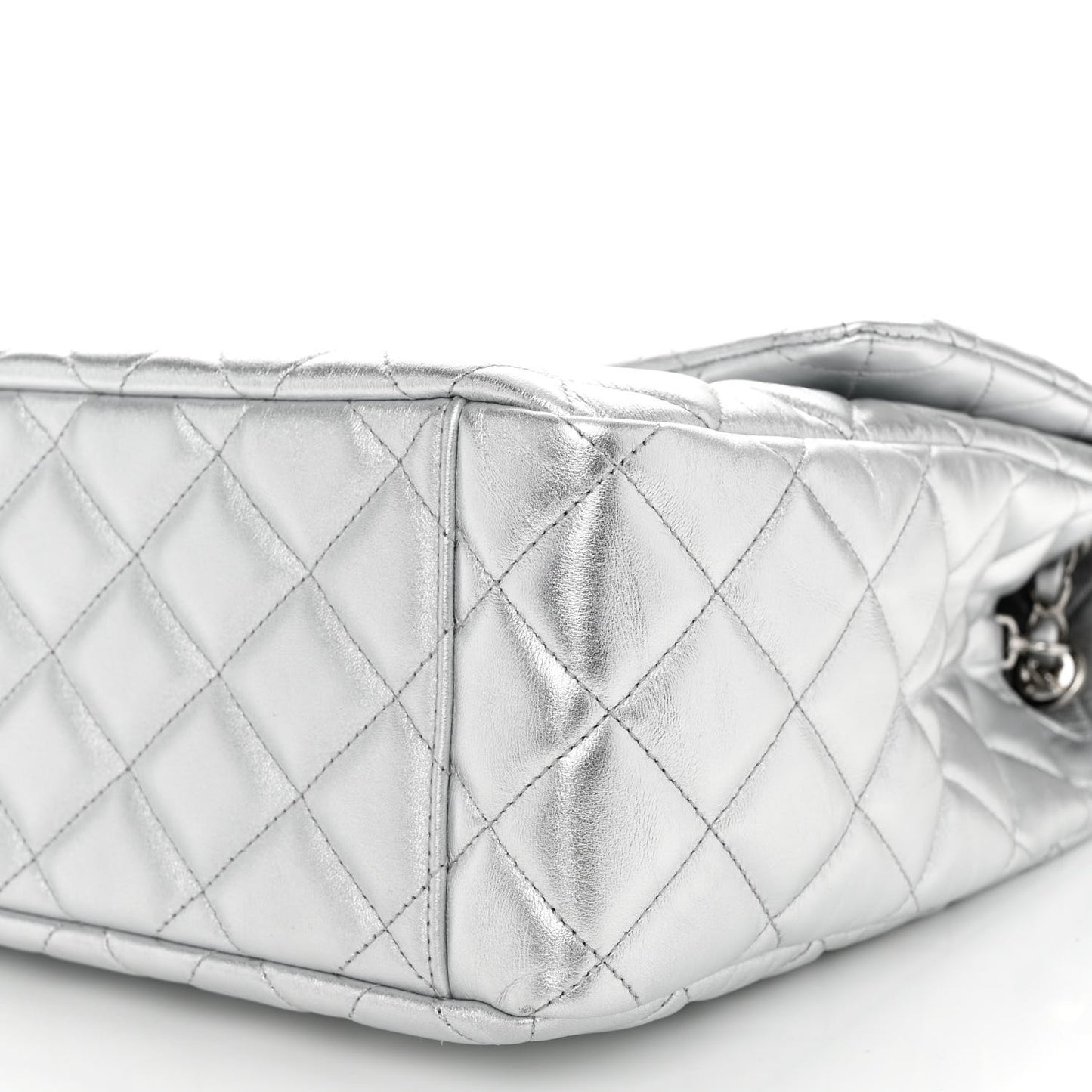 Metallic Lambskin Quilted XXL Travel Flap Bag Silver