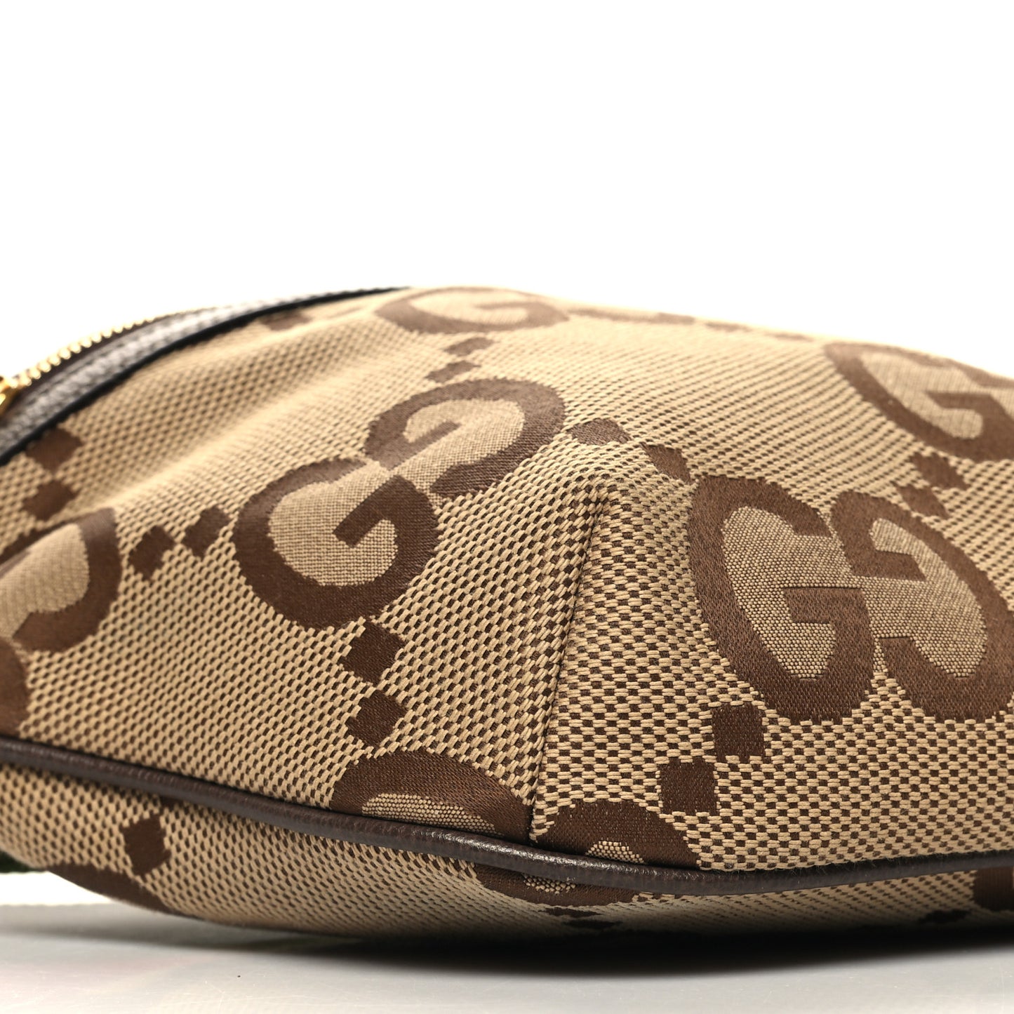 Monogram Jumbo GG Textured Dollar Calfskin Web Belt Bag Camel Ebony New Acero