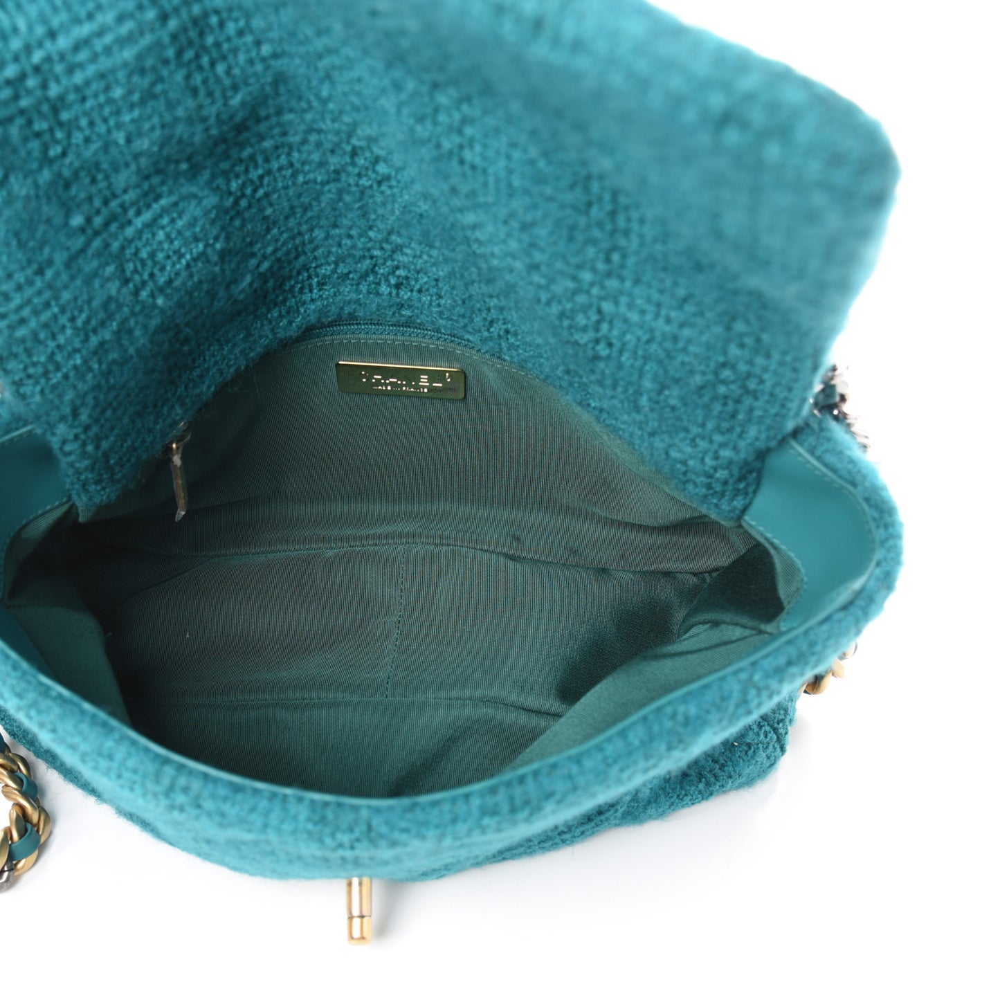 Tweed Quilted Large Chanel 19 Flap Green