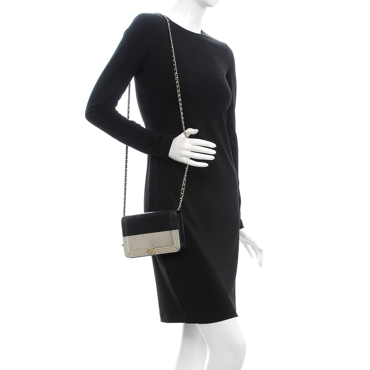Metallic Goatskin Lambskin Boy Wallet on Chain WOC Black Gold