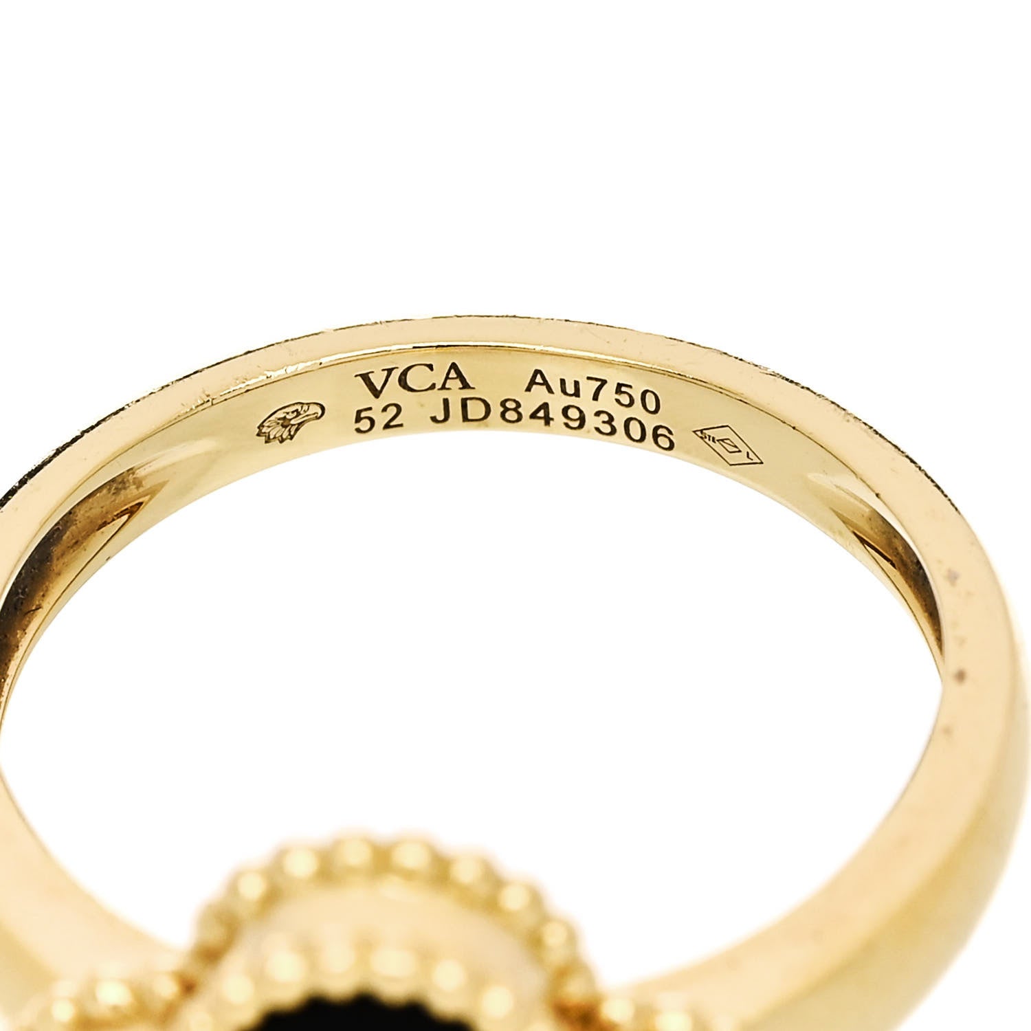 Van Cleef & Arpels 18K Yellow Gold Diamond Black Onyx Vintage Alhambra Ring 52 6 5 of 6