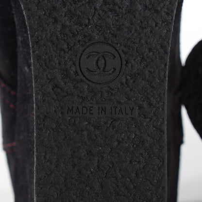 Chanel Suede Calfskin Lace Up Wedge Booties 38.5 Black 6 of 7