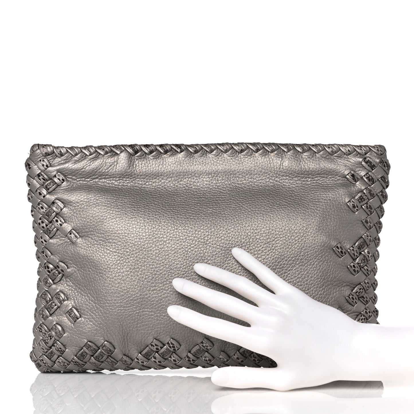 Metallic Calf Ayers Intrecciato Clutch Silver