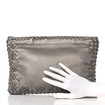 Bottega Veneta Metallic Calf Ayers Intrecciato Clutch Silver 2 of 9