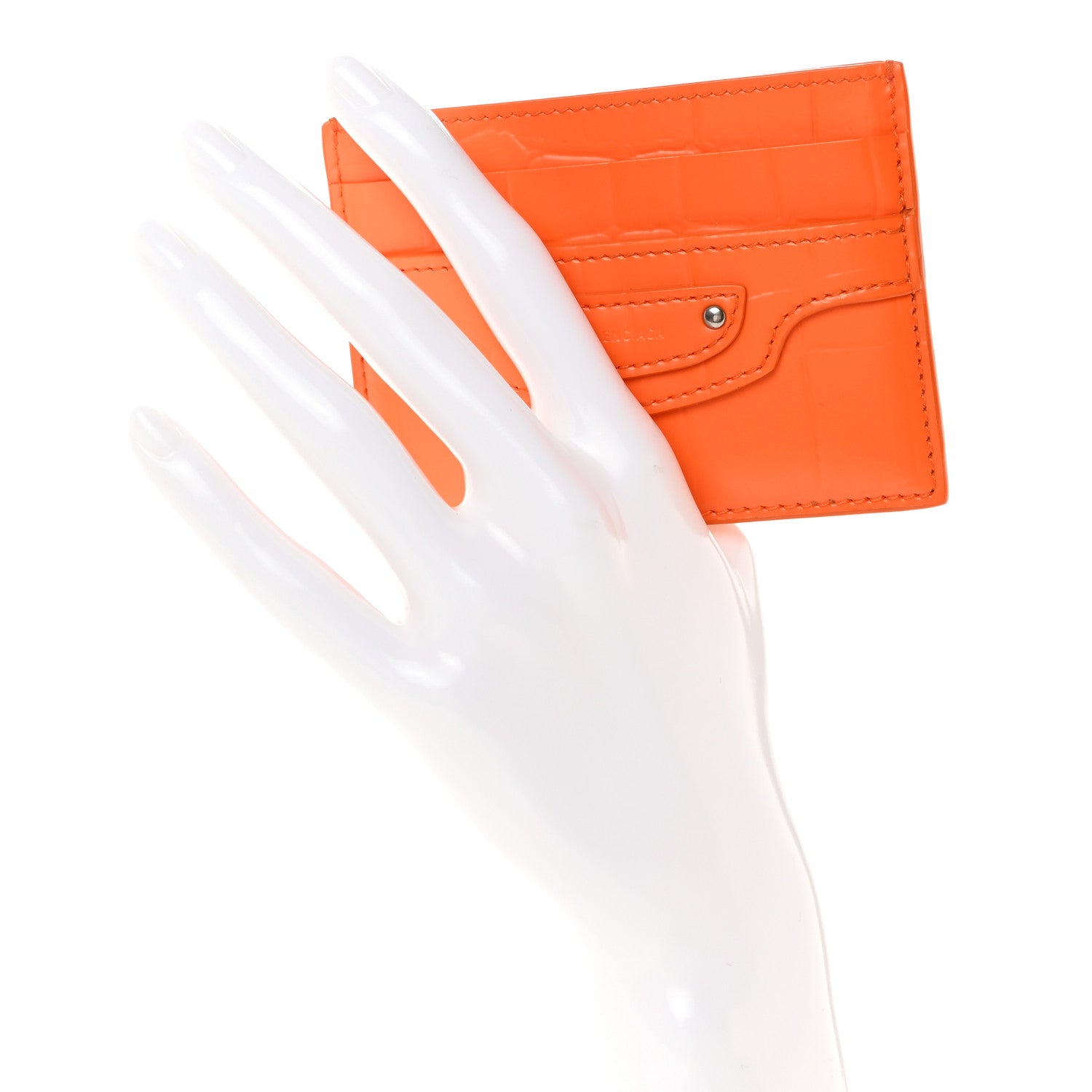 Balenciaga Semi Shiny Calfskin Crocodile Embossed Neo Classic Card Holder Orange 2 of 10