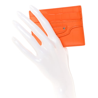 Balenciaga Semi Shiny Calfskin Crocodile Embossed Neo Classic Card Holder Orange 2 of 10