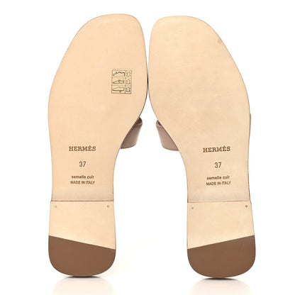 Hermes Box Calfskin Oran Sandals 37 Beige Nude 5 of 9