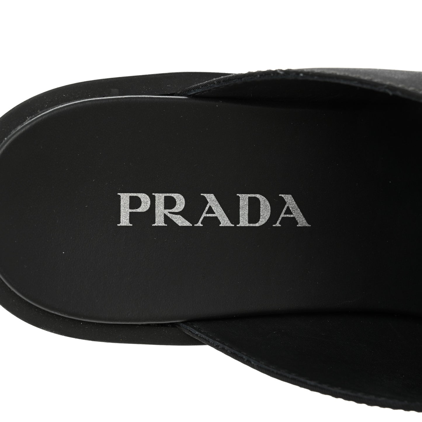 Re-Nylon Gabardine Metal Triangle Logo 40mm Loafer Mules 39.5 Black