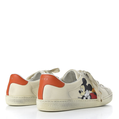 Gucci X DISNEY Miro Soft Calfskin Mickey Mouse Print Mens Ace Sneakers 8 Ivory Deep Orange 4 of 12