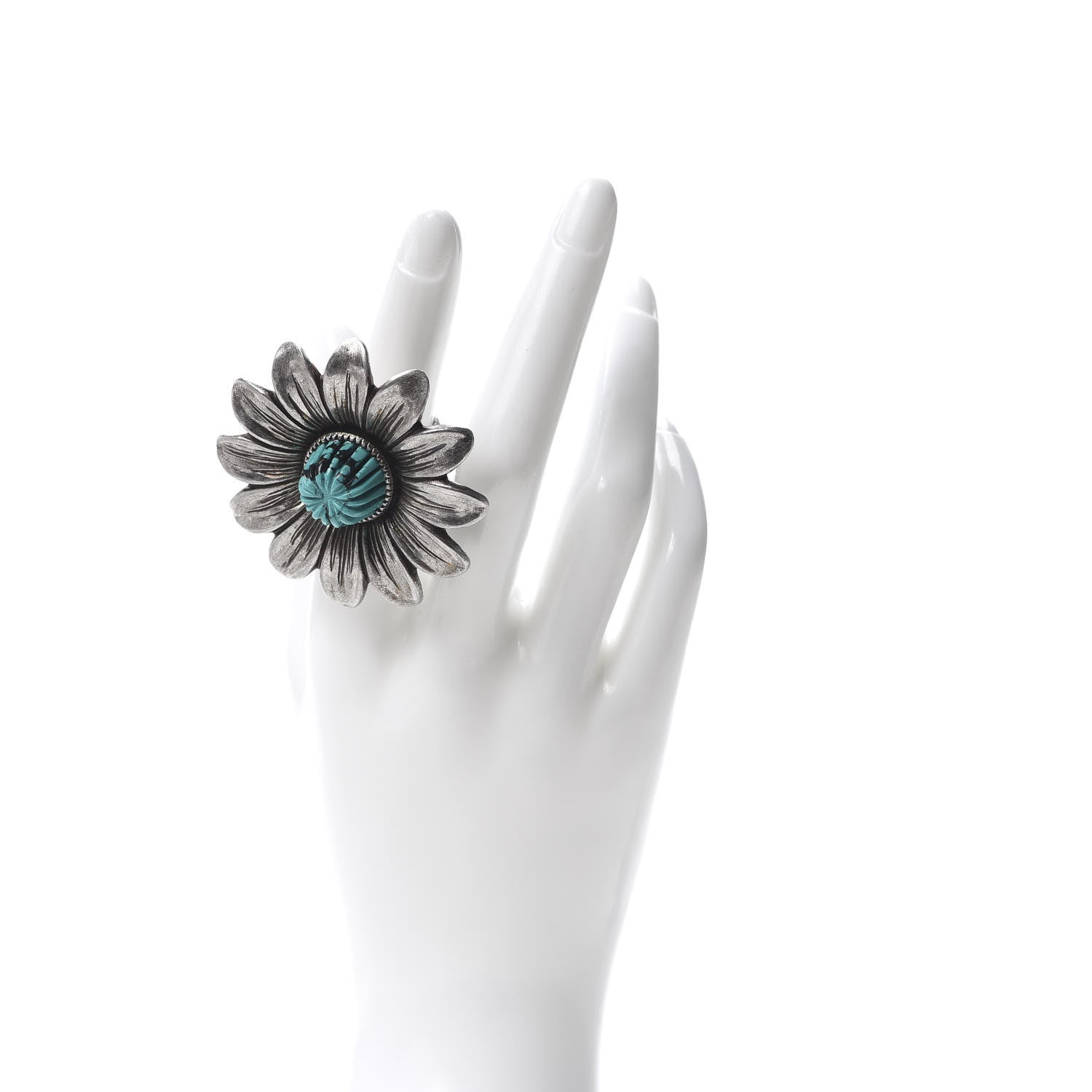 Gucci Sterling Silver Resin Flower Ring Turquoise 54 7 648717
