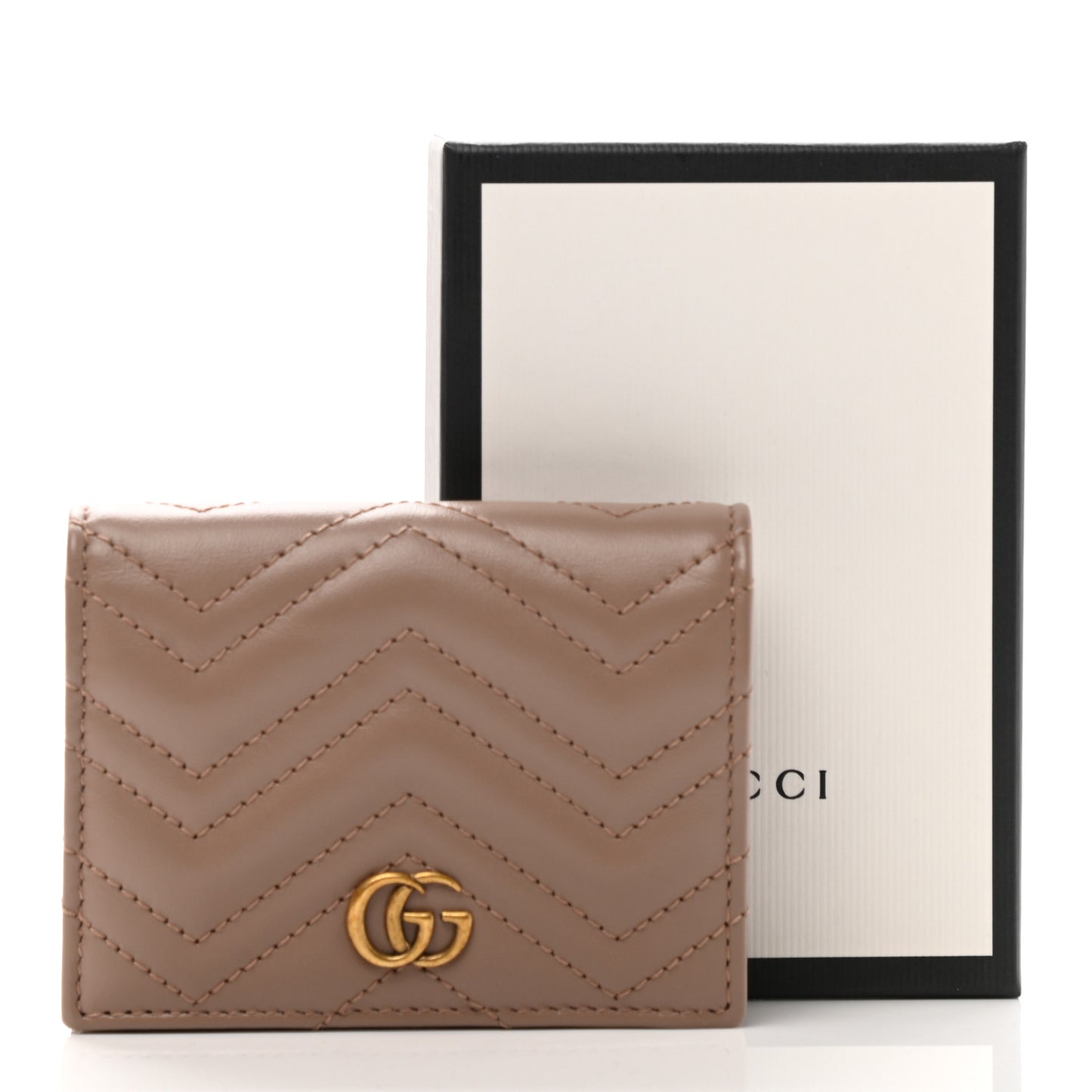 Calfskin Matelasse GG Marmont Card Case Wallet Porcelain Rose
