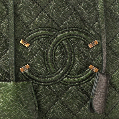 Chanel Iridescent Caviar Quilted Medium CC Filigree Vanity Case Green 8 of 12