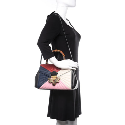 Gucci Calfskin Bamboo Trapuntata Queen Margaret Top Handle Bag Blue Agata Hibiscus Red Mystic White Sugar Pink 3 of 11