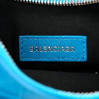 Balenciaga Extra Supple Calfskin Crocodile Embossed Le Cagole Shoulder Bag XS Turquoise 6 of 10