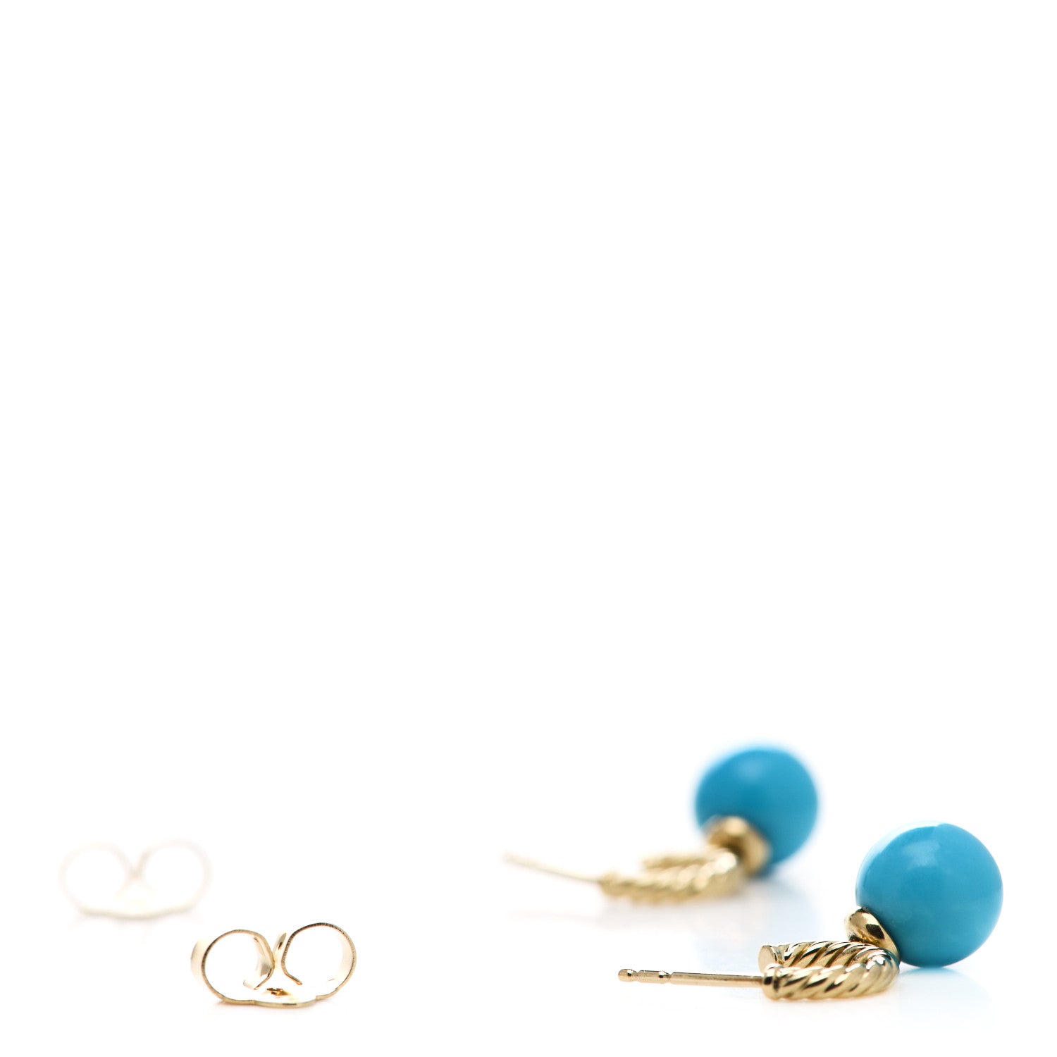 David Yurman 18K Yellow Gold Turquoise 9mm Solari Hoop Earrings 3 of 4