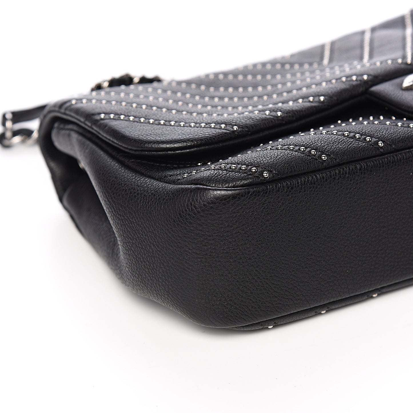 Calfskin Studded Chevron Quilted Wars Flap Black