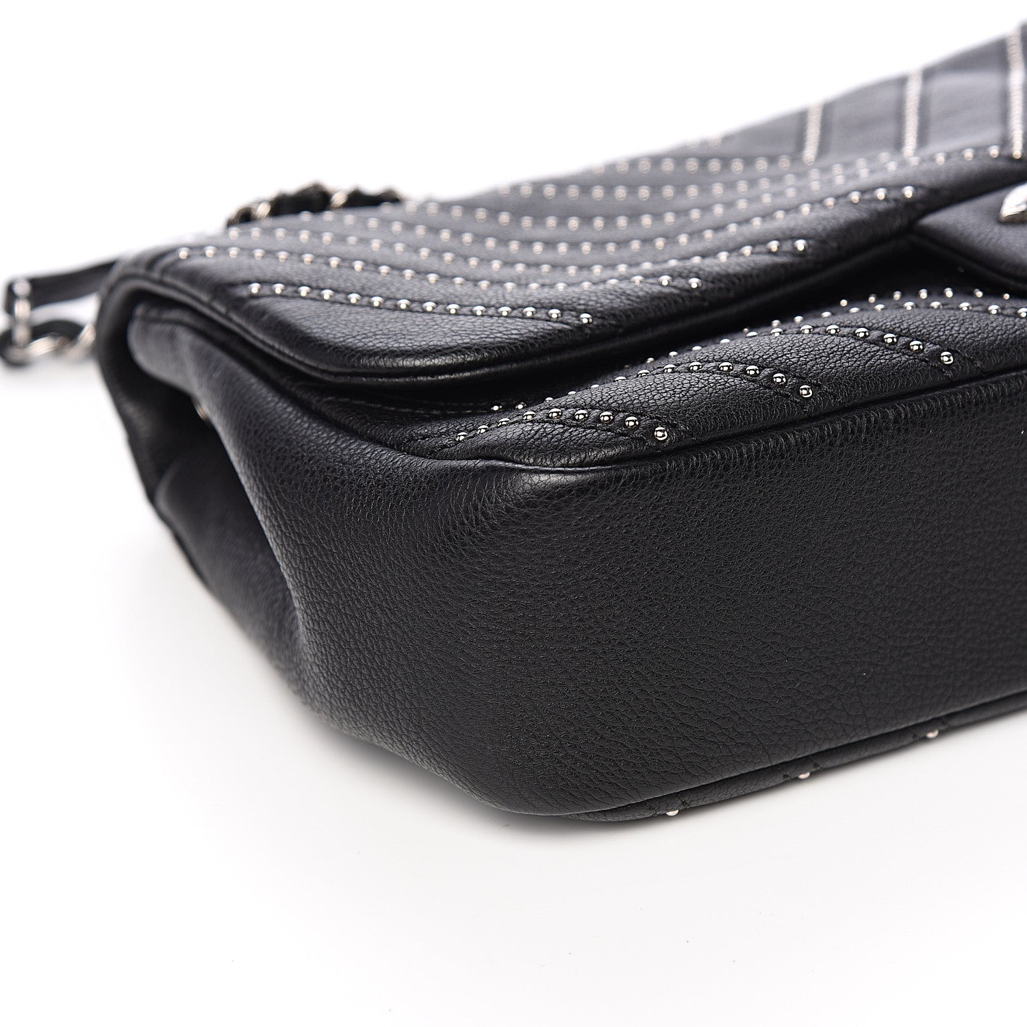 Chanel Calfskin Studded Chevron Quilted Wars Flap Black 7 of 9