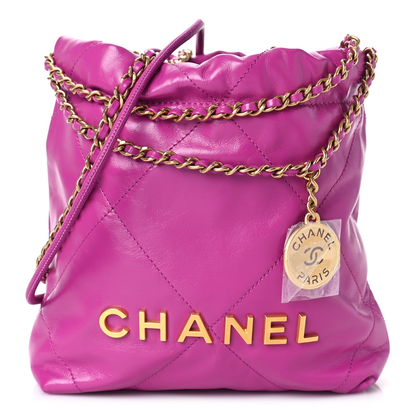 Shiny Calfskin Quilted Mini Chanel 22 Purple