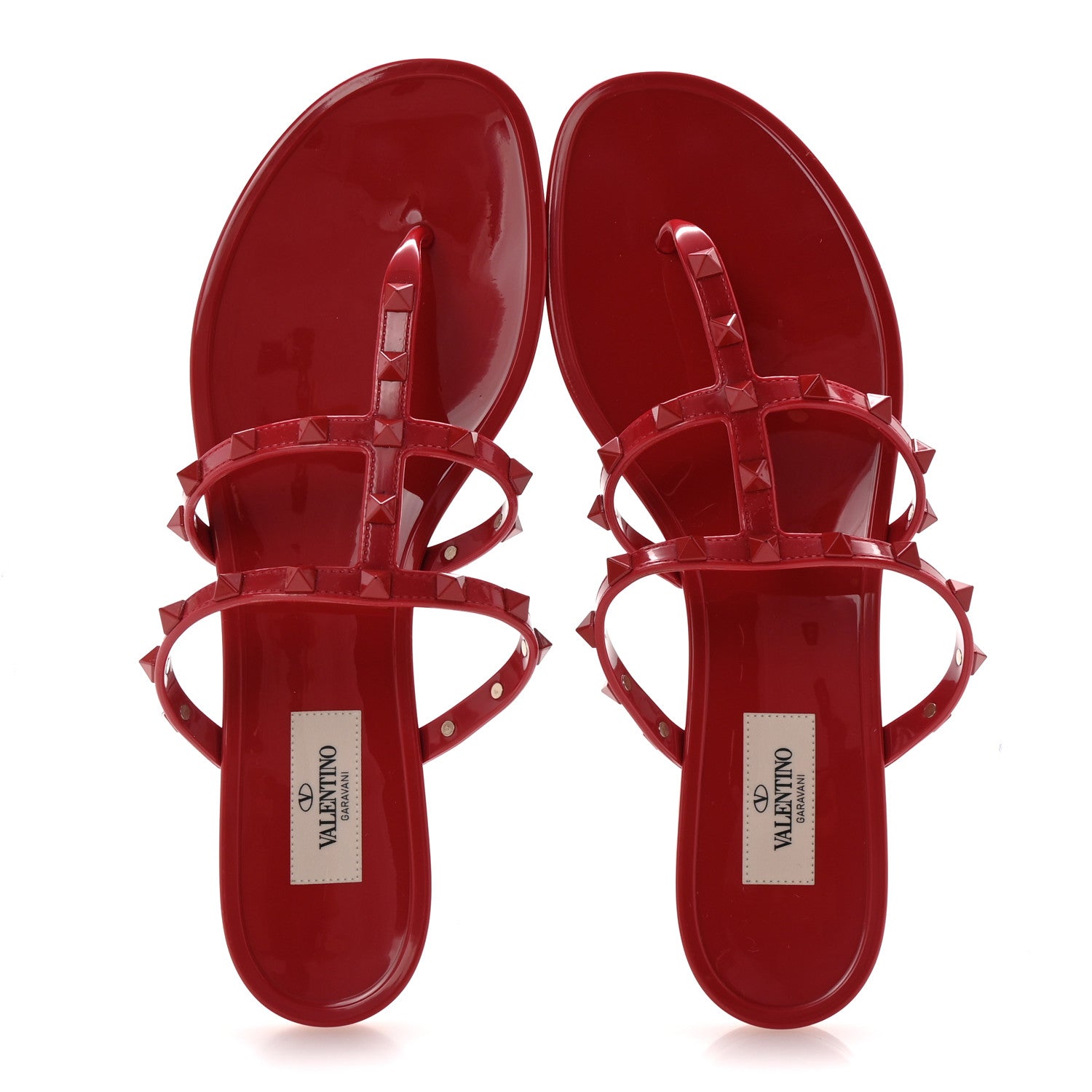 Valentino Garavani PVC Jelly Monochrome Rockstud Caged Flat Thong Sandals 41 Rosso Valentino 2 of 8