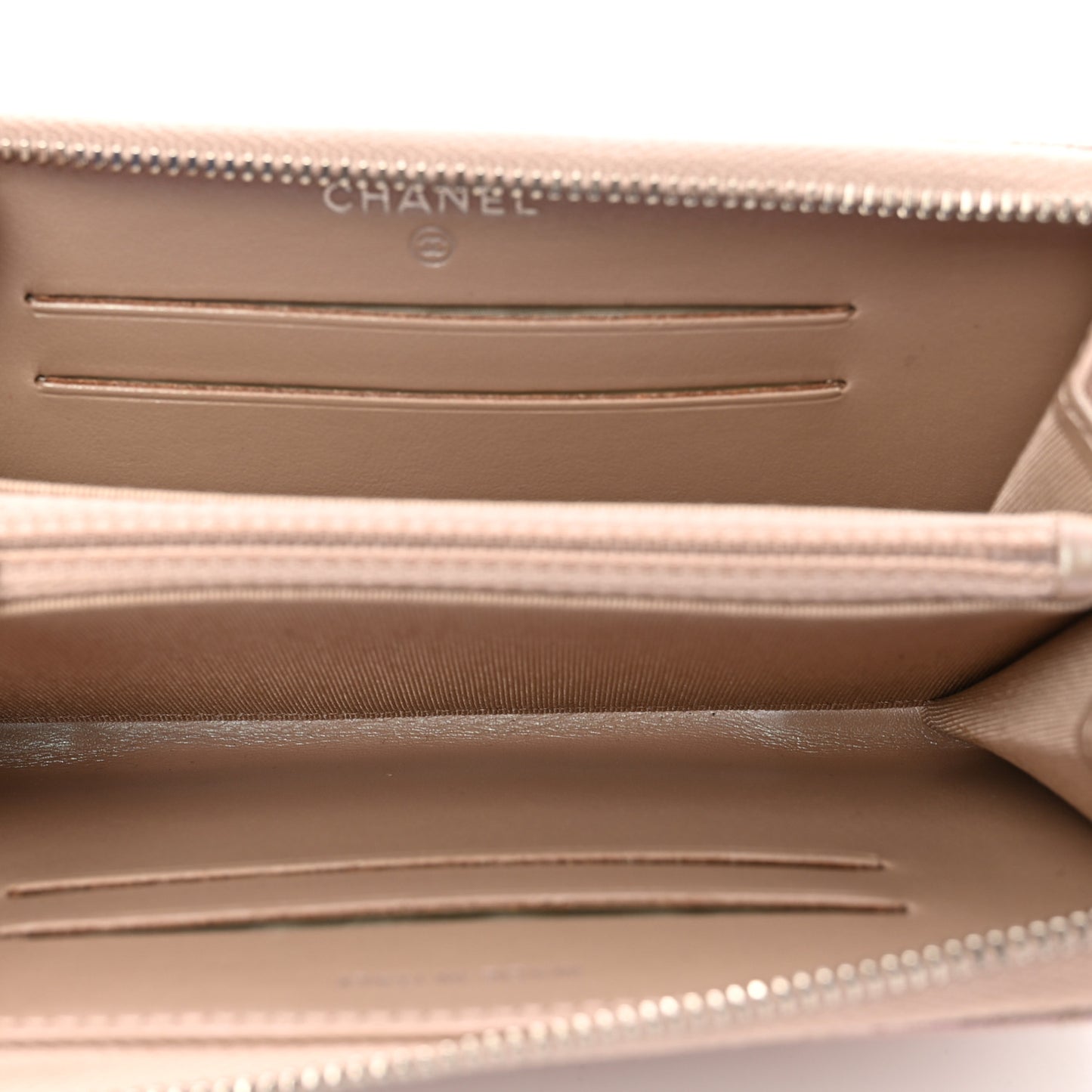 Iridescent Caviar Chevron Quilted Medium Zip Around Wallet Light Gold