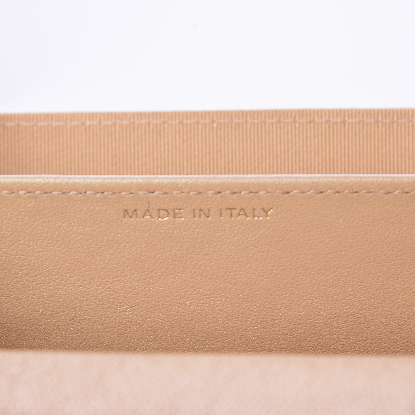 Iridescent Caviar Quilted Flap Card Holder Wallet Beige