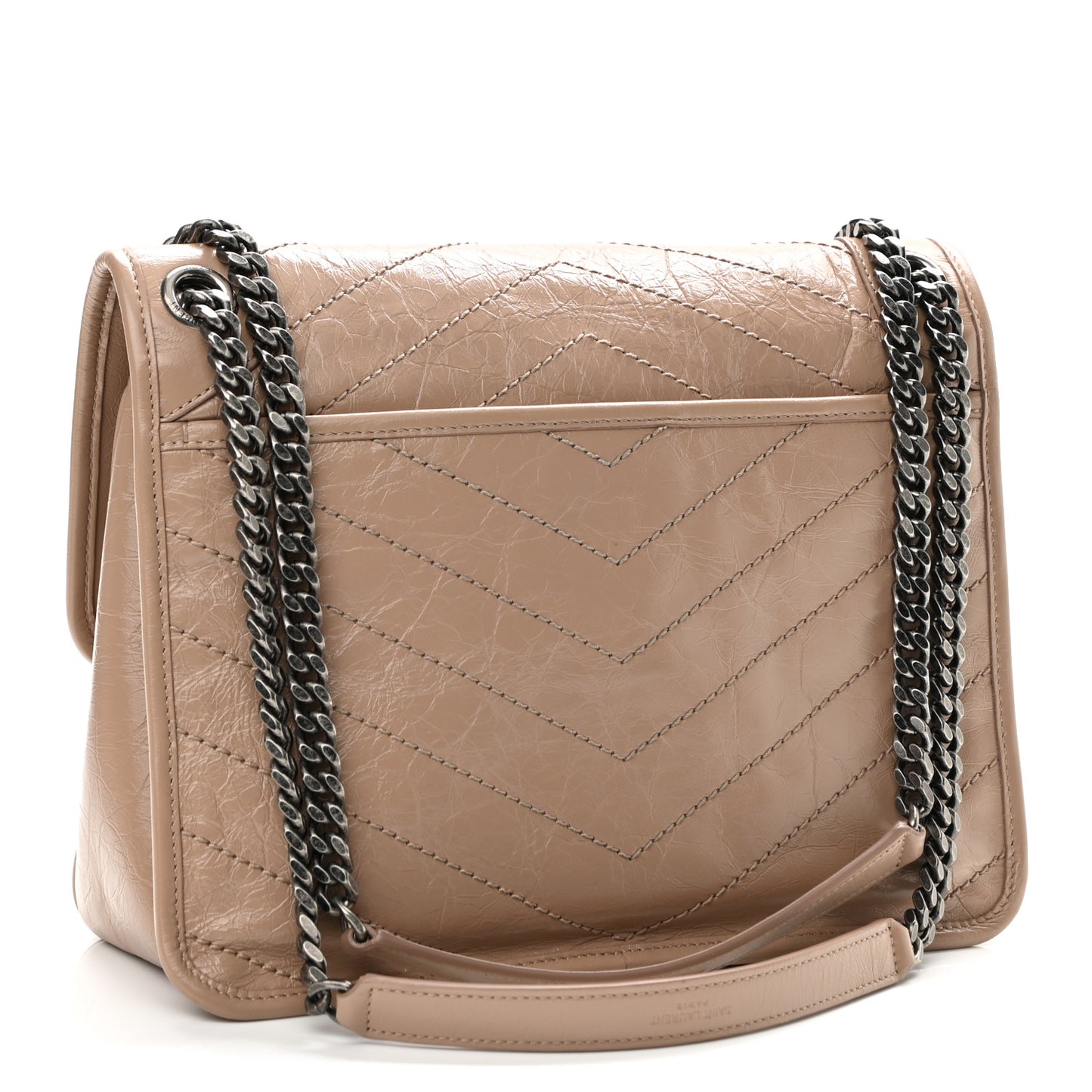 Crinkled Calfskin Matelasse Monogram Medium Niki Chain Satchel Gold Sand