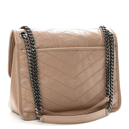 Saint Laurent Crinkled Calfskin Matelasse Monogram Medium Niki Chain Satchel Gold Sand 3 of 11