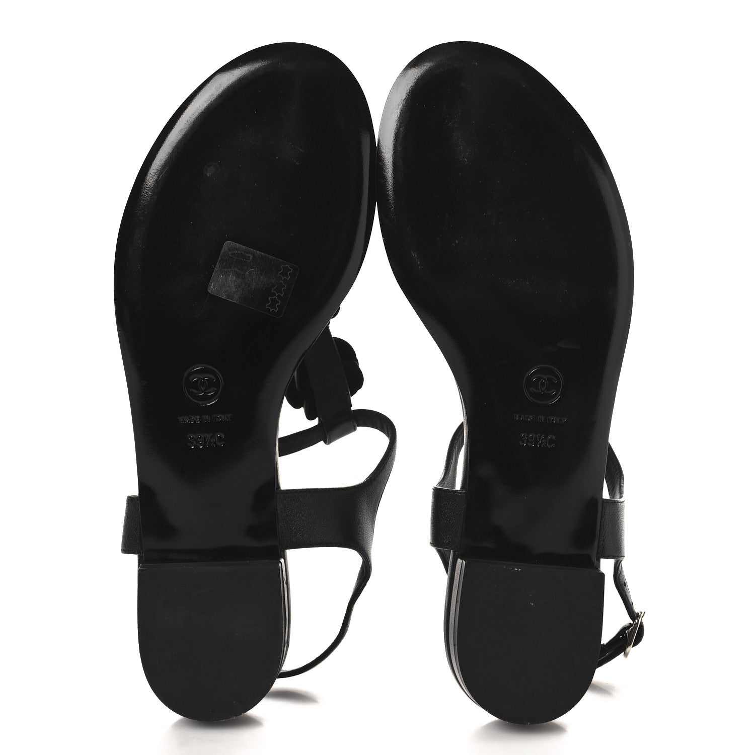Chanel Calfskin Camellia Thong Sandals 39.5 Black 6 of 9