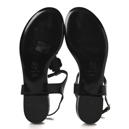 Chanel Calfskin Camellia Thong Sandals 39.5 Black 6 of 9