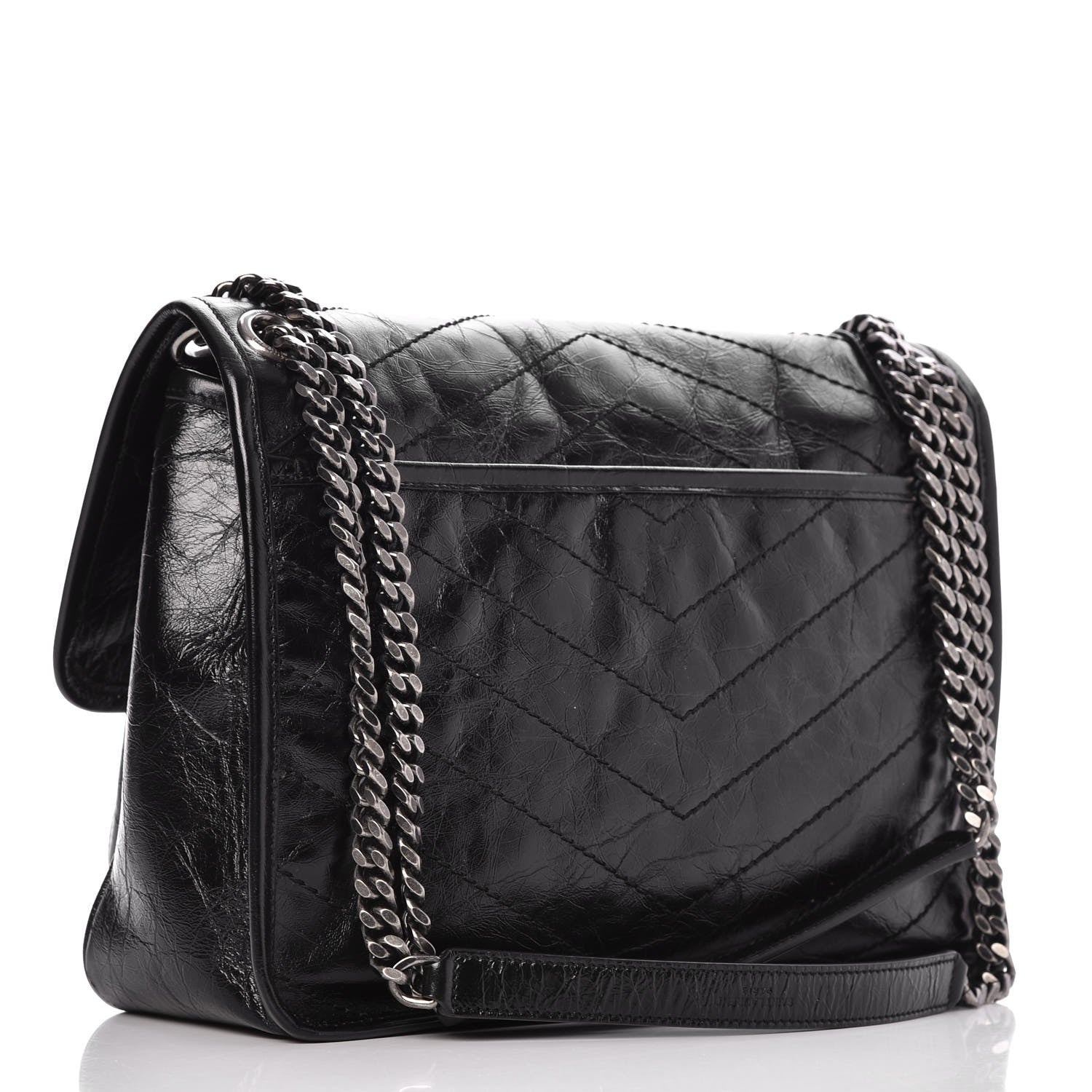 Saint Laurent Crinkled Calfskin Matelasse Monogram Medium Niki Chain Satchel Black 3 of 7