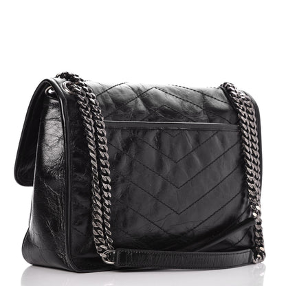 Saint Laurent Crinkled Calfskin Matelasse Monogram Medium Niki Chain Satchel Black 3 of 7