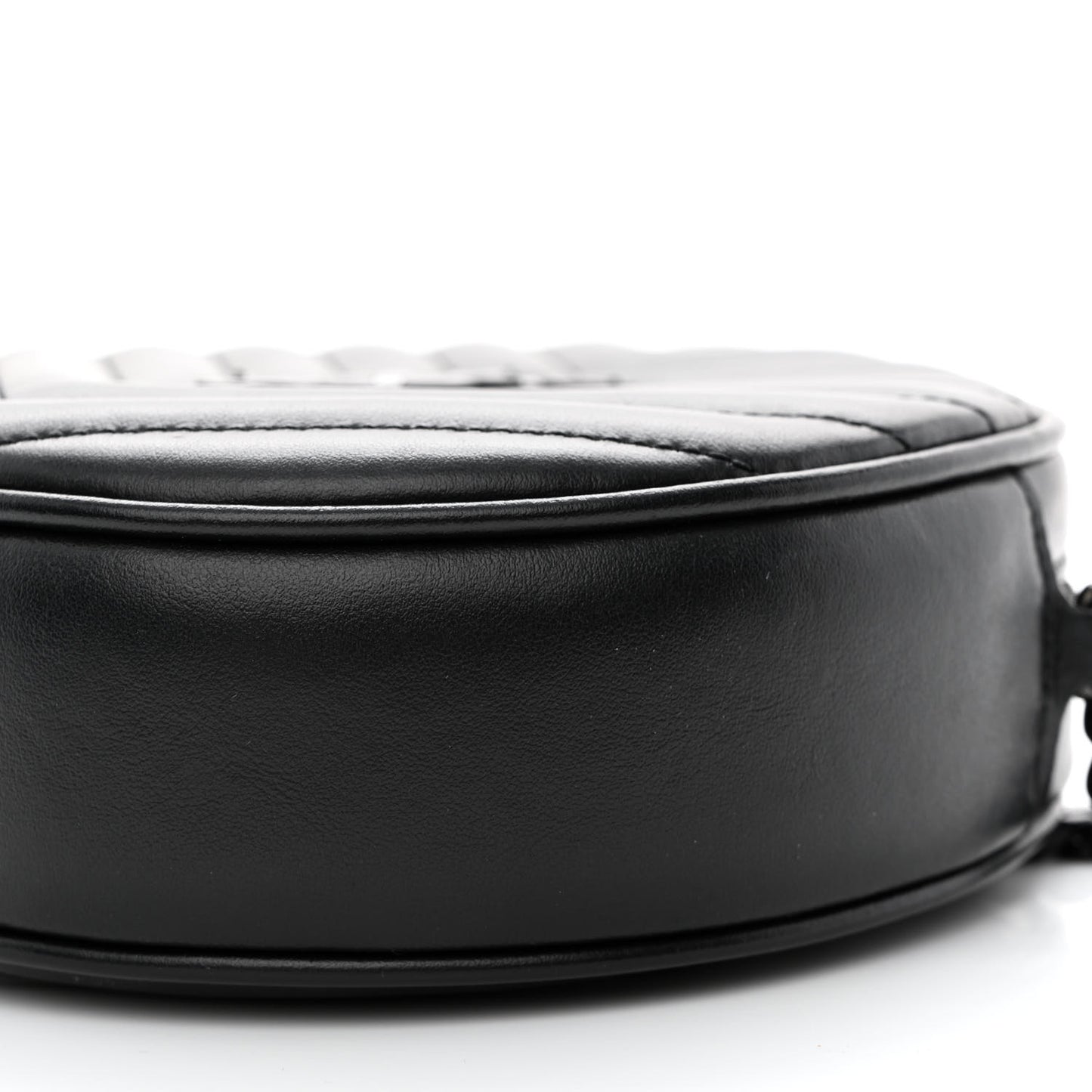 Calfskin Matelasse Chevron Round Vinyle Camera Bag Black
