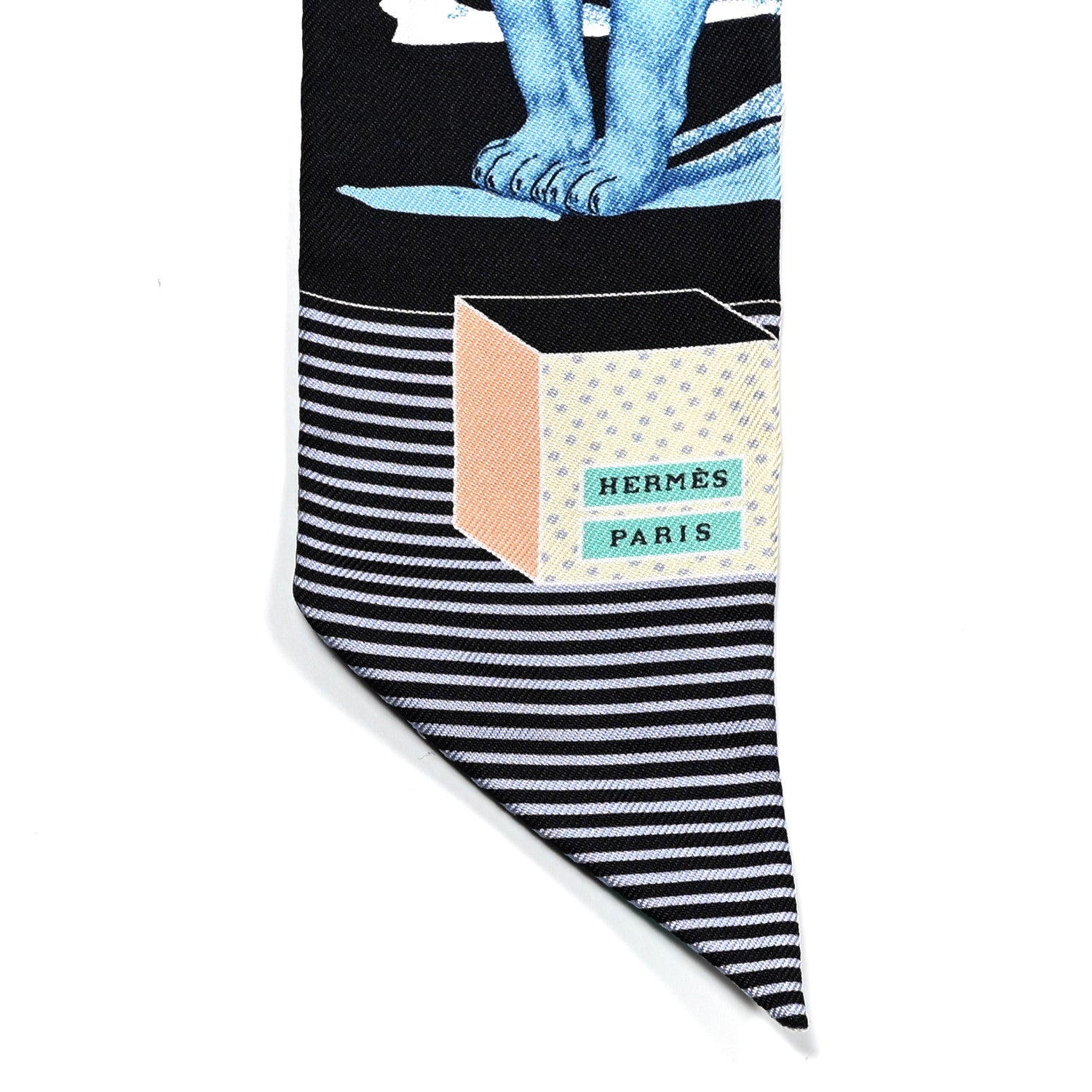 Hermes Silk Twilly Grand Theatre Nouveau Black Bleu Vert 4 of 4