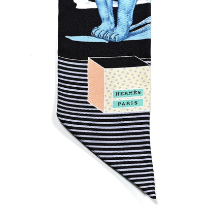 Hermes Silk Twilly Grand Theatre Nouveau Black Bleu Vert 4 of 4