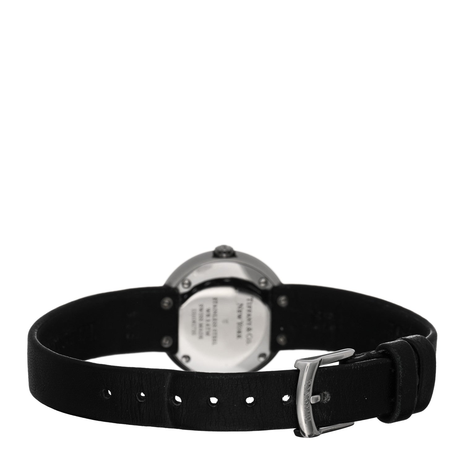 Tiffany Stainless Steel Calfskin Diamond Bezel 24mm Atlas 2-Hand Quartz Watch Silver 3 of 5