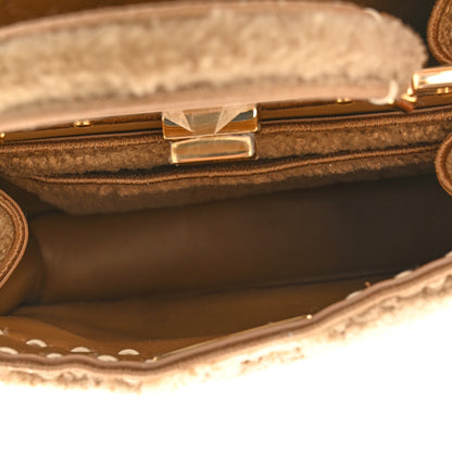 Fendi Curly Shearling Shiny Nappa Small Peekaboo I SEE U Satchel Camel 6 of 10
